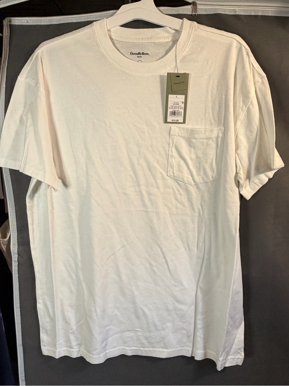 Goodfellow & Co Off-White Pocket Crew Short Sleeve Tee Size Large